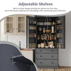 [Assembly Video Provided]TOPMAX 77inch Farmhouse Kitchen Pantry, Freestanding Tall Cupboard Storage Cabinet with 3 Adjustable Shelves, 8 Door Shelves, 3 Drawers for Kitchen, Dining Room, Gray - Grand Goldman Shop