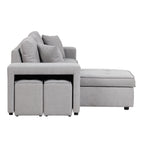 Modern Reversible L-Shape Pull Out Sleeper Sofa with Storage Chaise and Stools, Gray Linen, 104.5' - Grand Goldman Shop