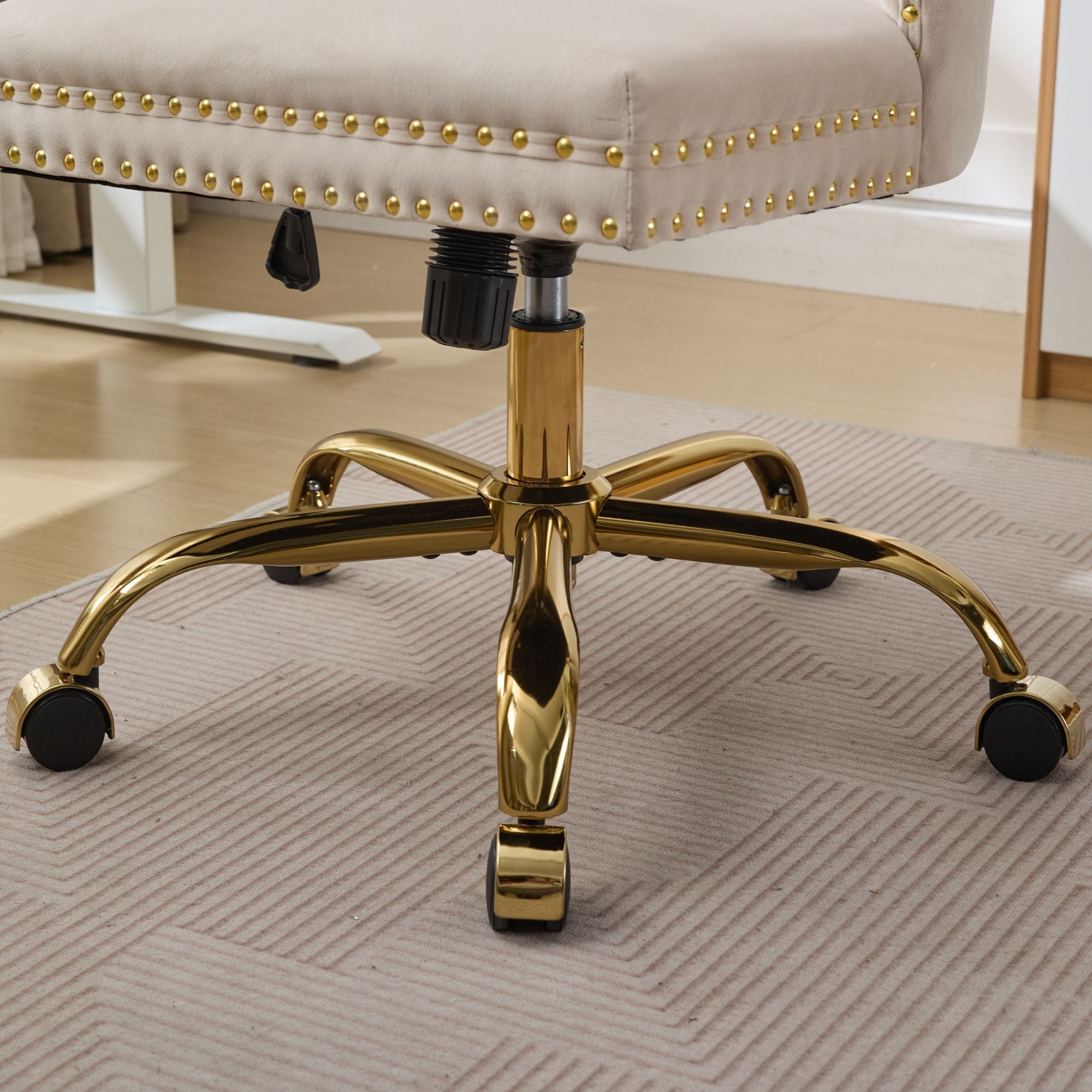 A&A Furniture Office Chair,Modern Velvet Upholstered Tufted Button Home Office Chair with Golden Metal Base,Adjustable Desk C