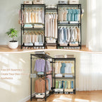 Heavy Duty Garment Rack With 8 Adjustable Wire Shelves and 5 Clothes Rails, Freestanding Closet Organizer, Black Metal - Grand Goldman Shop