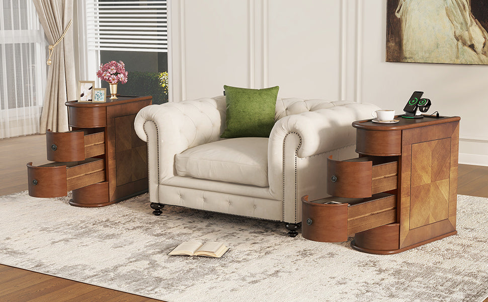 End Table with Charging Station,Sofa Side Table with Drawers, No Assembly Required(Expect Arrival Date 2025/4/16) - Grand Goldman Shop