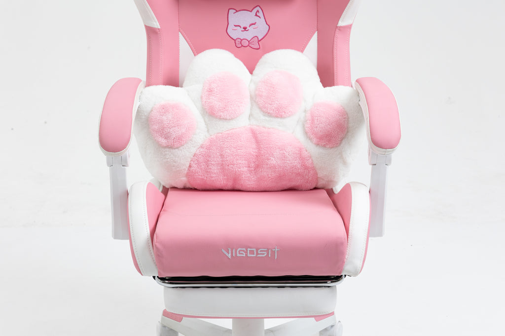 Cat Ears Pink Gaming Chair - Pink PU Leather Ergonomic Reclining Office Chair with Footrest, 310lb Capacity, 6-Position Recli