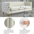 Modern Velvet Sofa with Button Tufting and Metal Legs, Beige Upholstered Couch for Living Room or Bedroom, 3-Seater, W834S00023 - Grand Goldman Shop