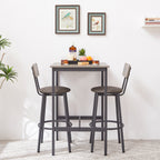 Bar Table Set with 2 Bar stools PU Soft seat with backrest, Grey, 23.62'' W x 23.62'' D x 35.43'' H - Grand Goldman Shop