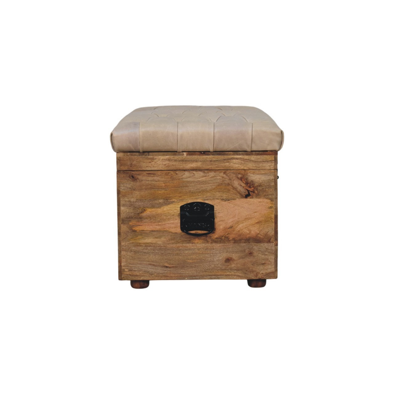 Solid Wood  Buffalo Hide Leather Upholstered Storage Trunk, Beige and Brown - Grand Goldman Shop