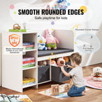 Kids Reading Nook Bench, Toddler Bookshelf and Bookcase with Detachable Seat Cushion, 6-Cubby Storage Organizer Bench with 3 