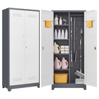 Gray Metal Lockers with Locking Doors, Adjustable Shelves, High Broom Tool Storage Cabinet, 72-Inch Kitchen, Office, Shop Org