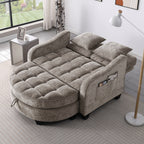 Two-seater sofa, double sofa chaise longue, with irregular armrests and backrests, footrest with storage space, comes with two small throw pillows, suitable for living room and bedroom - Brown - Grand Goldman Shop