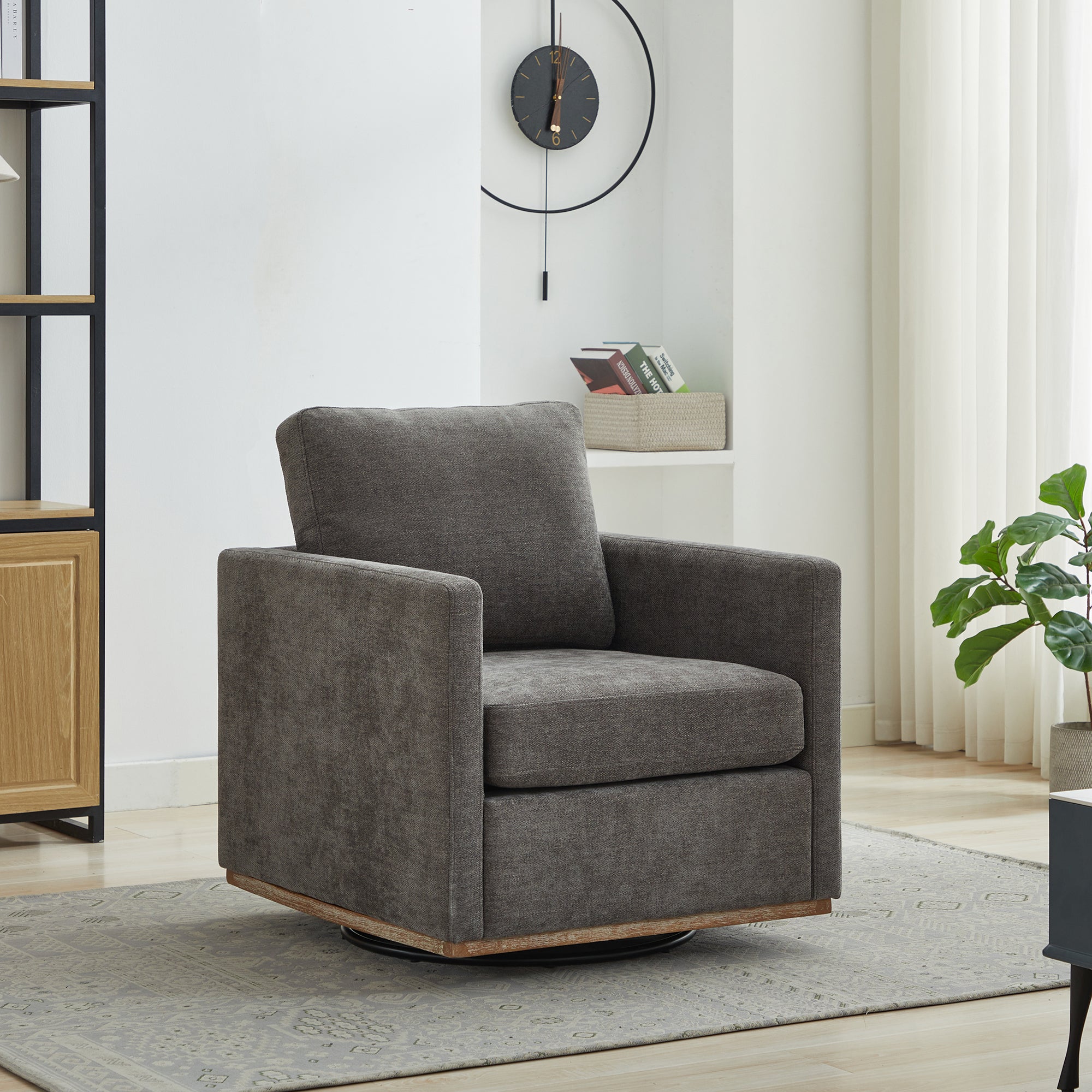 Modern Square Upholstered Swivel Accent Chair with Chenille Fabric, Charcoal, 30.7'W - Grand Goldman Shop