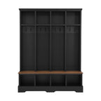 Farmhouse Hall Tree with 8 Hooks, Practical Entryway Bench with Open Compartments, 76.7'H Modern 3-in-1 Wooden Style Coat and Shoe Rack for Mudroom, Living Room, Black (OLD SKU: N721P292601B) - Grand Goldman Shop