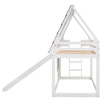 Hearth & Haven Bunk Twin Bed with House Roof, Ladder and Slide, White and Brown - Grand Goldman Shop