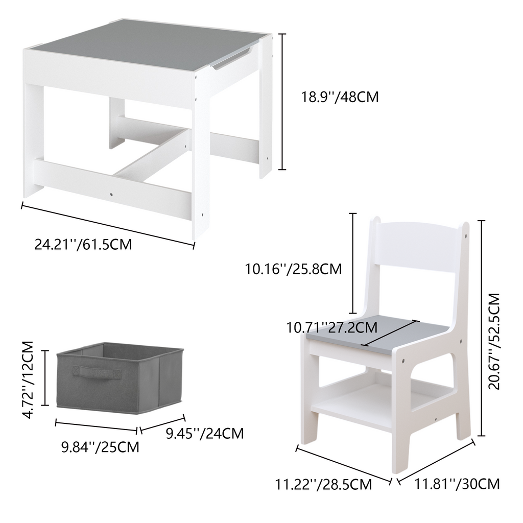 Kids Table and Chair Set, 3 in 1 Wooden Activity Table with Storage Drawer for Toddlers Drawing, Reading, Crafts, 2 in 1 Deta
