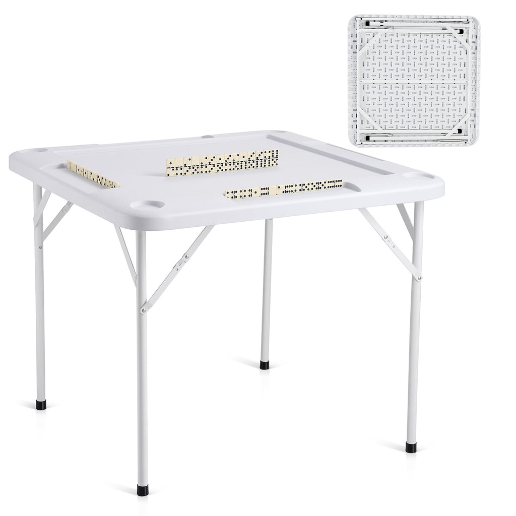 Mahjong Table 4 Player Folding Card Table & 4 Cup Holders Chip Trays White | Premium Home Decor - Grand Goldman