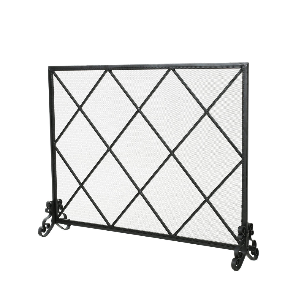 Minimalist Single Panel Iron Fireplace Screen with Diamond Design in Black - Grand Goldman Shop