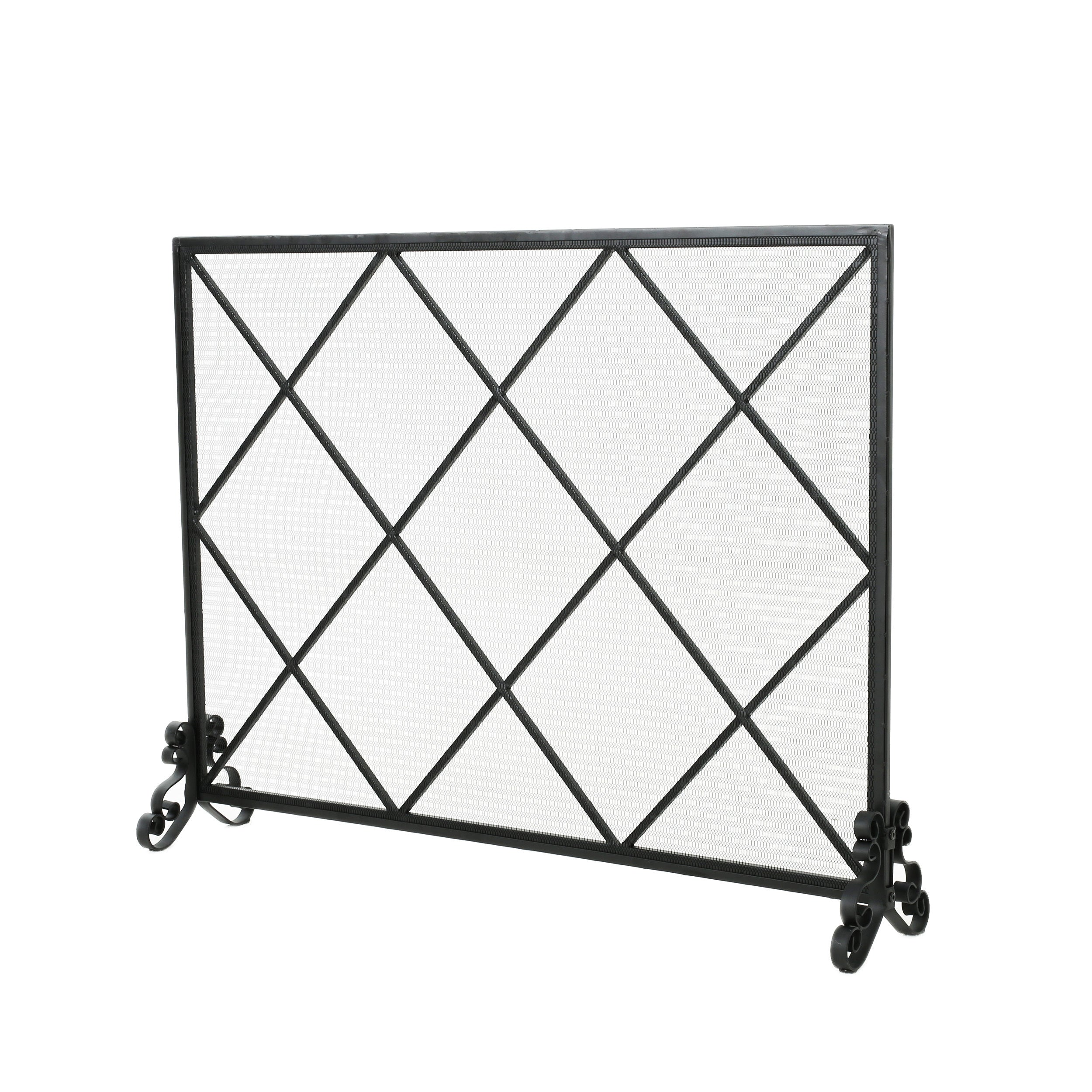 Minimalist Single Panel Iron Fireplace Screen with Diamond Design in Black - Grand Goldman Shop