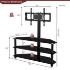 Modern Black Multi-function TV Stand with Height Adjustable Swivel Bracket and 3-Tier Tempered Glass - Grand Goldman Shop