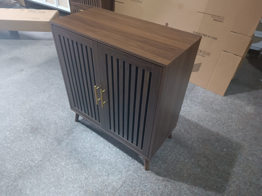 Farmhouse Walnut Sideboard Buffet Cabinet With Louvered Doors, Wood Coffee Bar Storage For Kitchen & Living Room, 31.5' W - Grand Goldman Shop