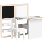 Qaba Kids Table and Chair Set, 3 in 1 Kids Art Table and Chair Set with Storage Shelves, Foldable Blackboard, Whiteboard & Ro