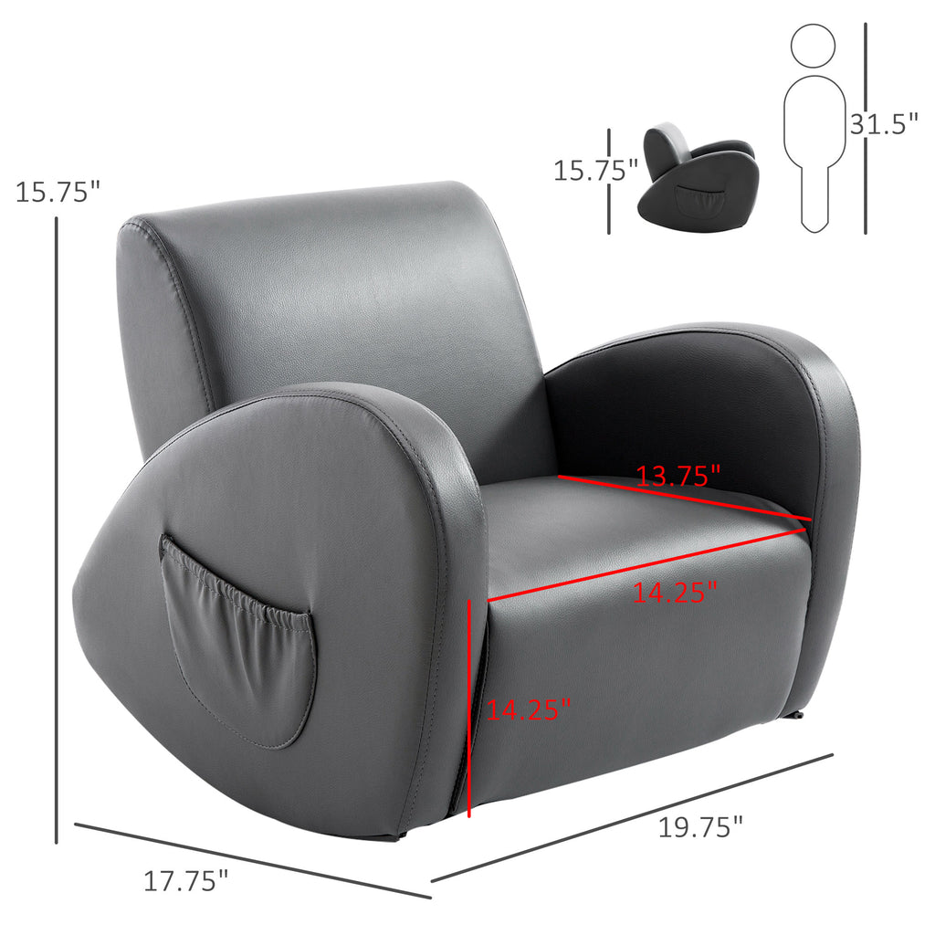 Kids Sofa Rocking Chair with Side Pocket, PU Leather Toddler Armchair for Children Grey | Premium Home Decor - Grand Goldman