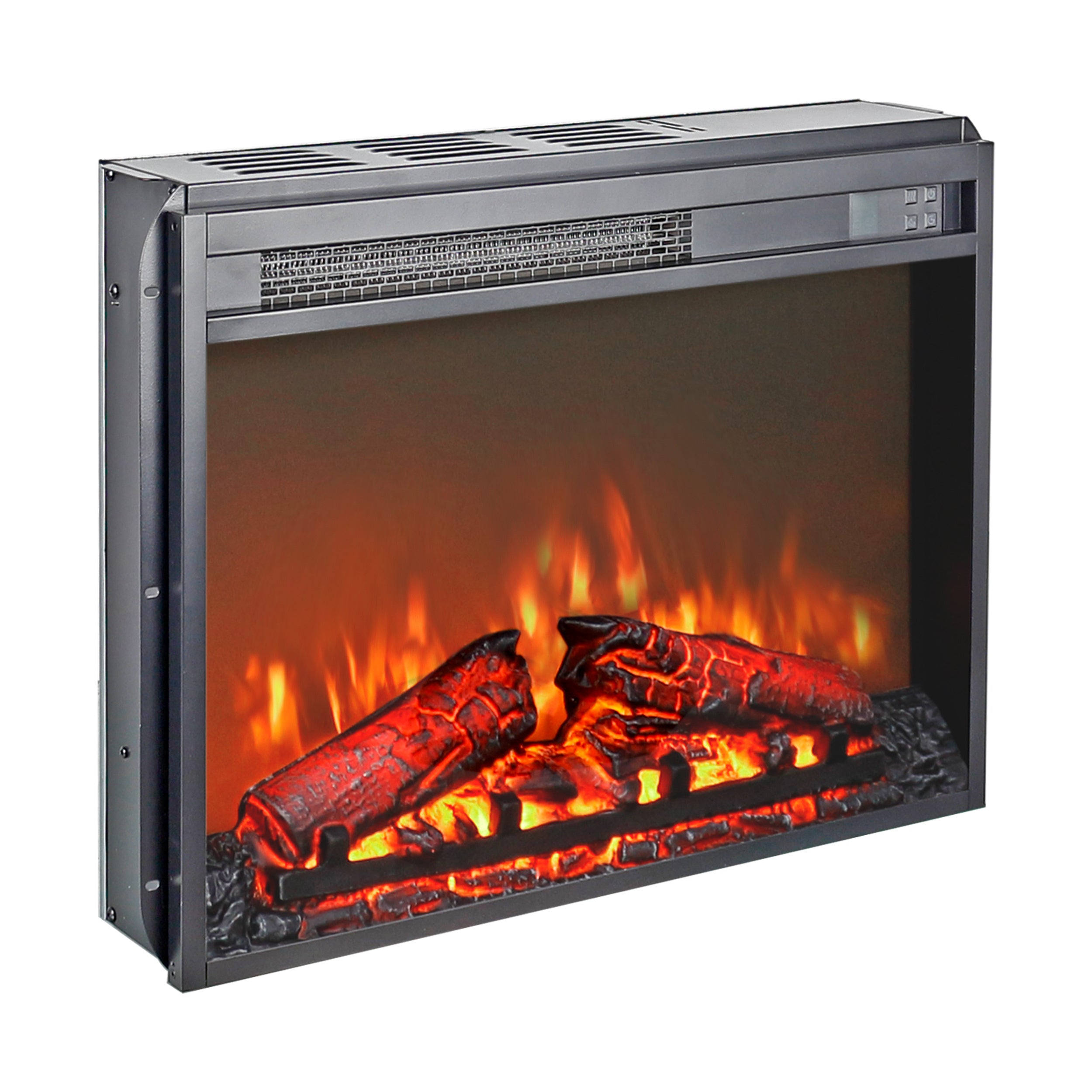 23 inch electric fireplace insert, ultra thin heater with log set & realistic flame, remote control with timer, overheating protection - Grand Goldman Shop