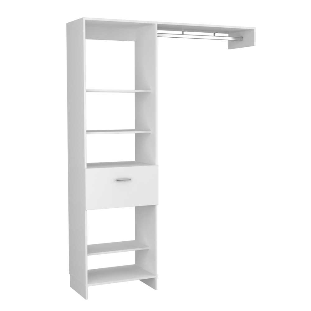 Manchester 150 Closet System, Metal Rod, Five Open Shelves, One Drawer -White - Grand Goldman Shop