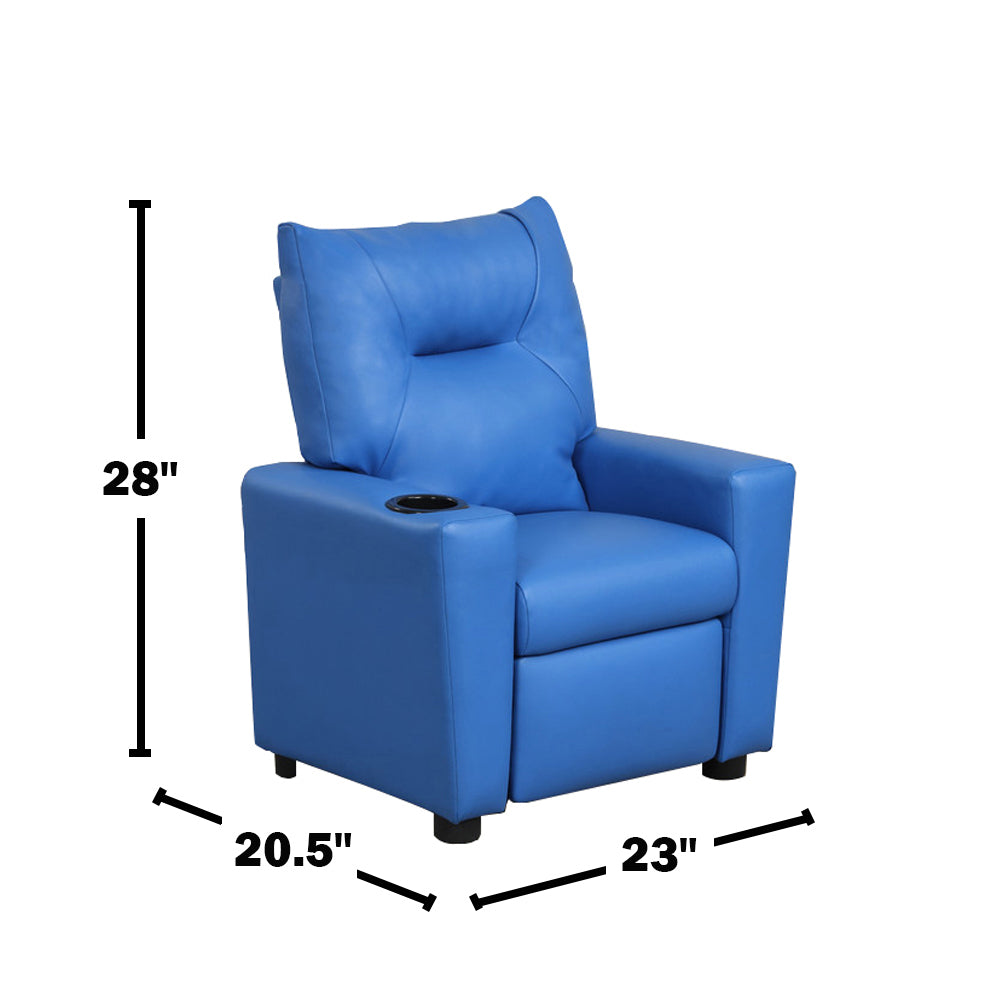 PVC Fabric Kids Recliner Chair with Cupholder, Blue | Premium Home Decor - Grand Goldman
