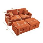 Comfortable Fluffy Corduroy Lazy Sofa, Storage Space for Big Loveseat, Super Soft Chaise Lounge with Double Ottomans and Table Board,Suitable for Chailiving - Grand Goldman Shop