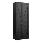 Black Metal Kitchen Pantry Cabinet with Adjustable Shelves and Gold Handles, Tall Steel Storage Locker for Kitchen, Living Ro