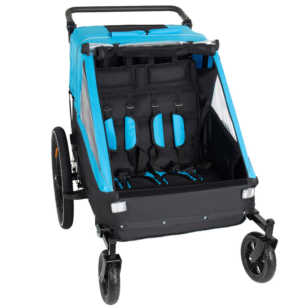 Stylish 2 in 1 Kids Bike Trailer and Stroller for 1 to 2 Children, Jogging Function, Foldable Compact Storage with Universal 
