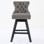 Swivel Velvet Barstools with Button Tufted Decoration and Wooden Legs, and Chrome Nailhead Trim, Leisure Style Bar Chairs,Bar stools, Set of 2 (Gray),SW1860GY - Grand Goldman Shop