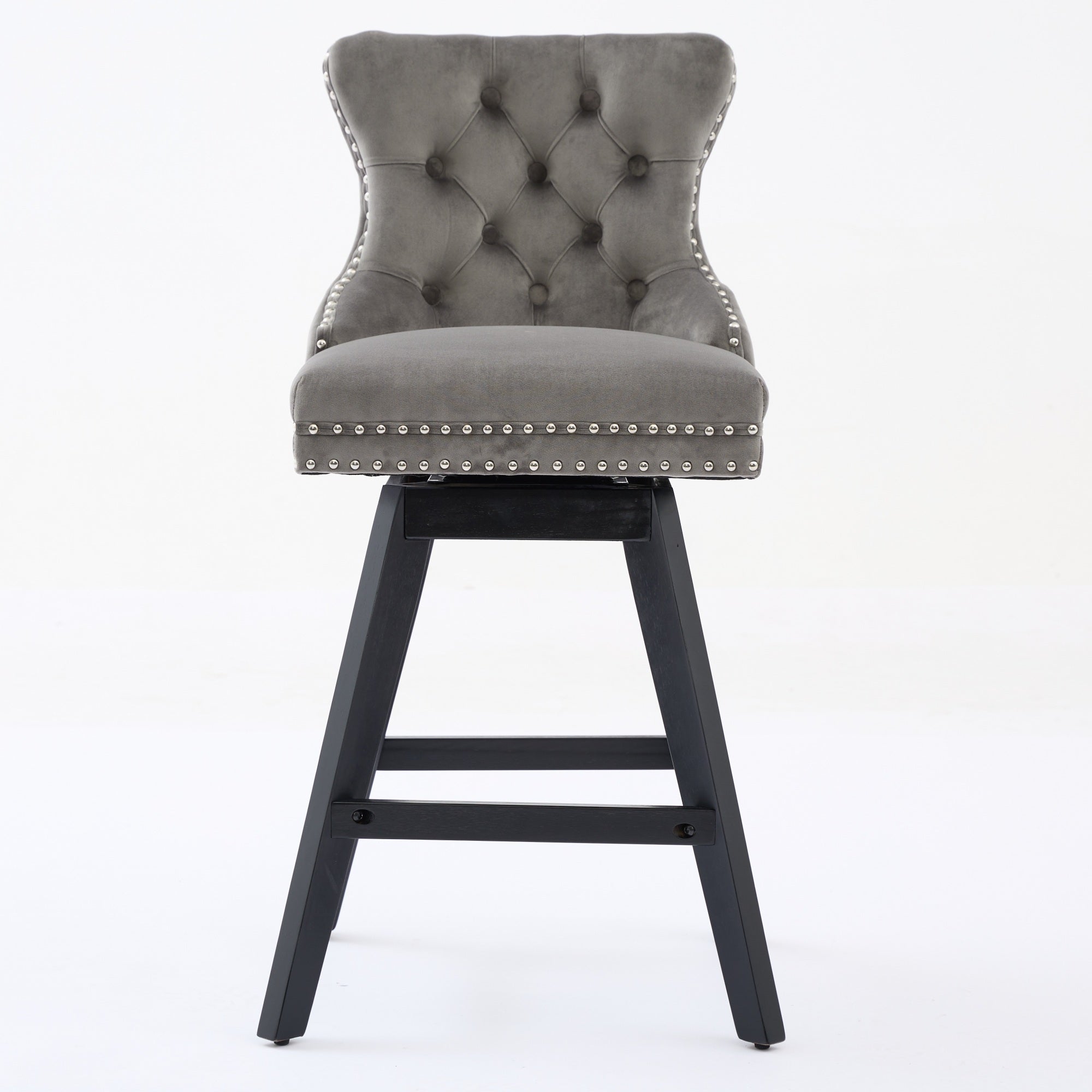 Swivel Velvet Barstools with Button Tufted Decoration and Wooden Legs, and Chrome Nailhead Trim, Leisure Style Bar Chairs,Bar stools, Set of 2 (Gray),SW1860GY - Grand Goldman Shop