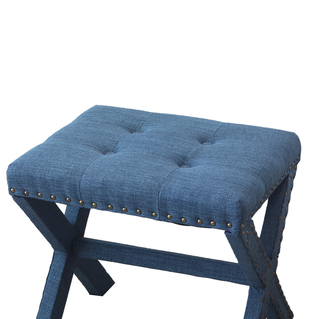 Accent Stool, Tufted Linen Upholstered Chair, X-Base Wood Seat with Nailhead Trim, 17'D x 19'W x 17'H, 300 lbs Capacity - Grand Goldman Shop