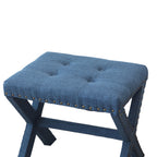 Accent Stool, Tufted Linen Upholstered Chair, X-Base Wood Seat with Nailhead Trim, 17'D x 19'W x 17'H, 300 lbs Capacity - Grand Goldman Shop