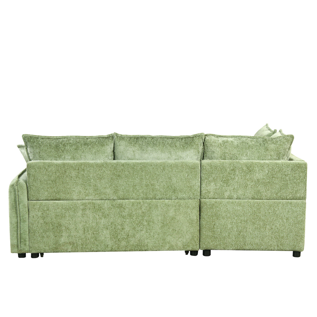 Convertible Sofa Bed Sectional Sofa Sleeper with Storage Ottoman, Green Chenille, 82.67 inches - Grand Goldman Shop