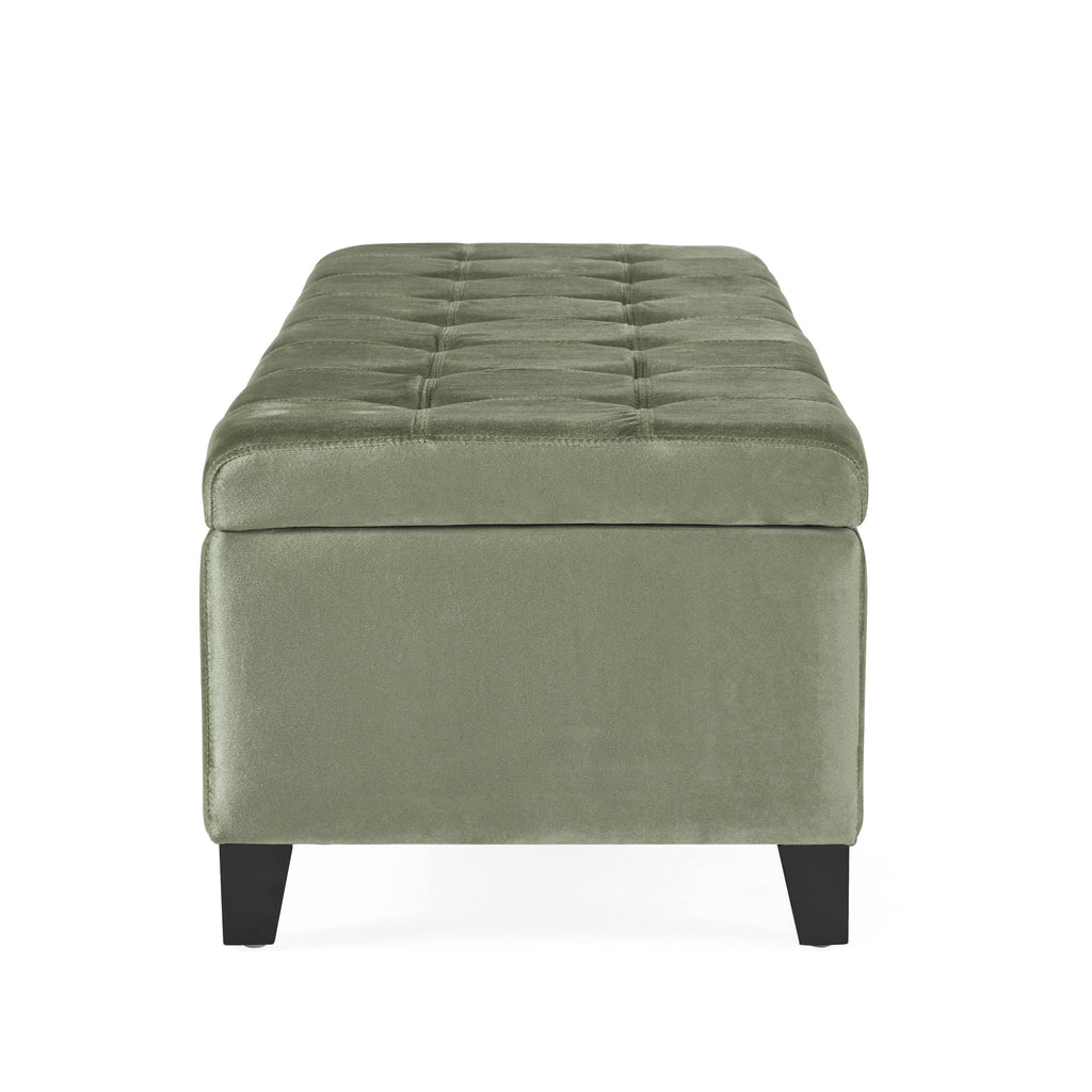 Wendover Elegant Velvet Tufted Storage Bench with Lift-Up Top and Birch Wood Legs - Grand Goldman Shop
