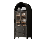 K&K 71' Tall Arched Kitchen Pantry Cabinet with 2 Large Drawers, Modern Farmhouse Kitchen Storage Cabinets with Adjustable Shelves, Glass Door, Wood Versatile Cupboard for Kitchens, Dining Room, Black - Grand Goldman Shop