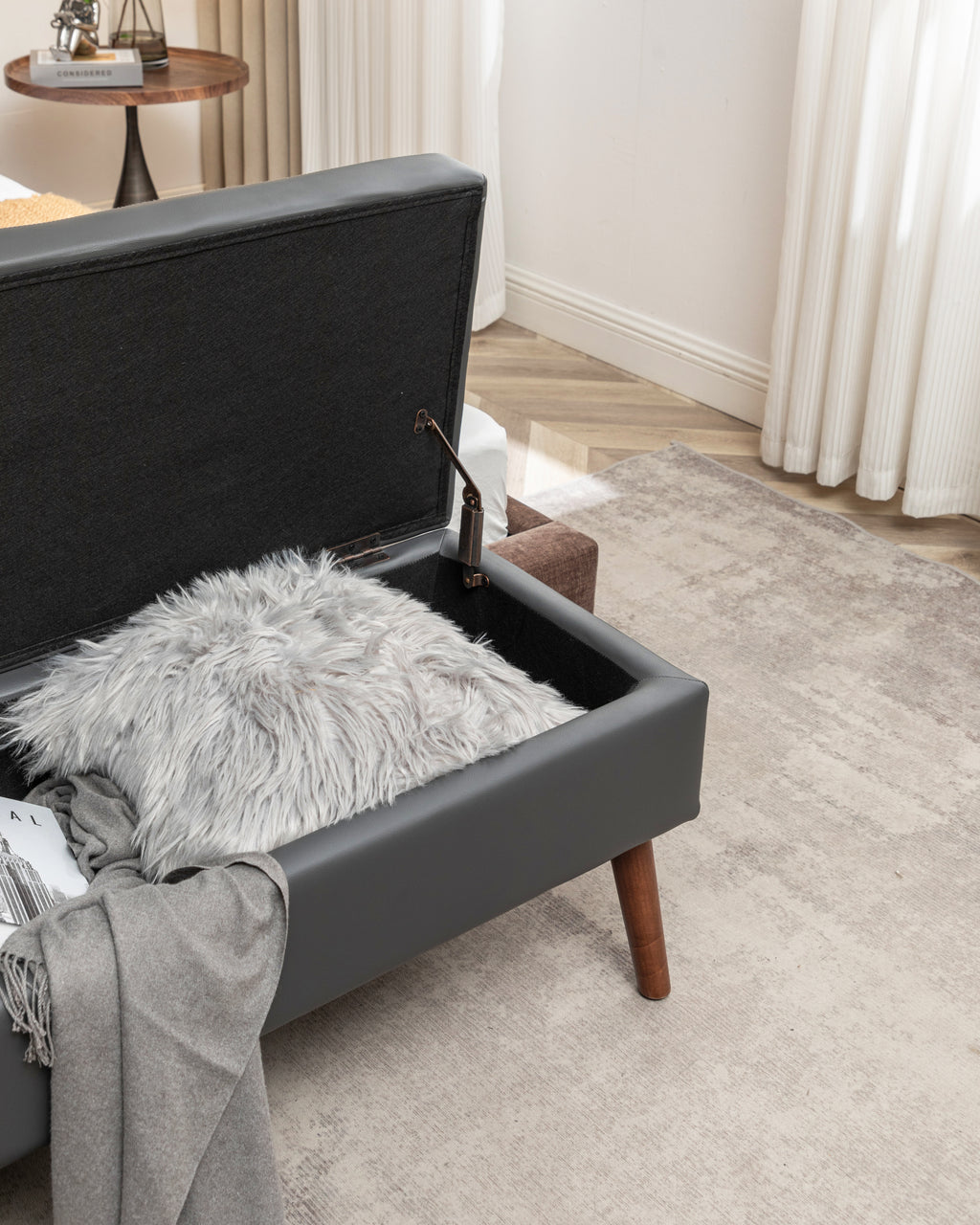 Storage Bench with Storage Bench for Bedroom End of Bed Bench Foot of Bed Bench Entryway Bench Storage Ottoman Bench 43.3' W x 17.7' Dark Grey Leather Bench - Grand Goldman Shop