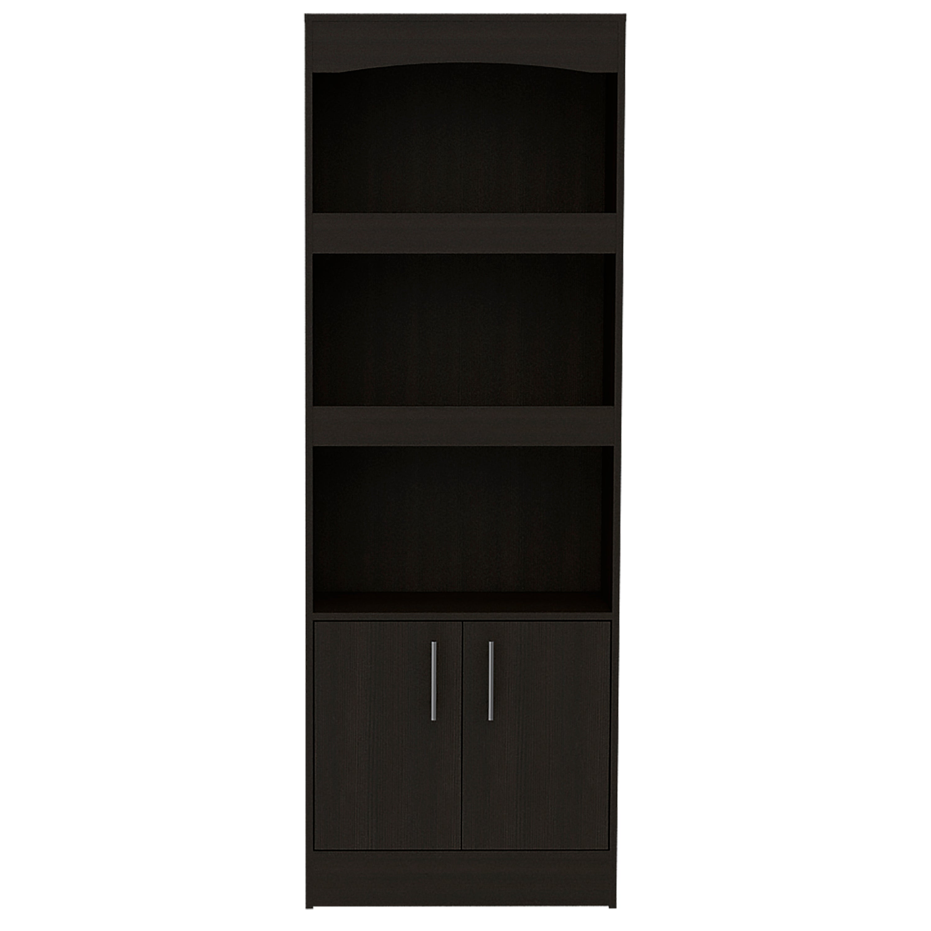 Bookcase, Three Shelves, Double Door Cabinet, Metal Hardware, Black - Grand Goldman
