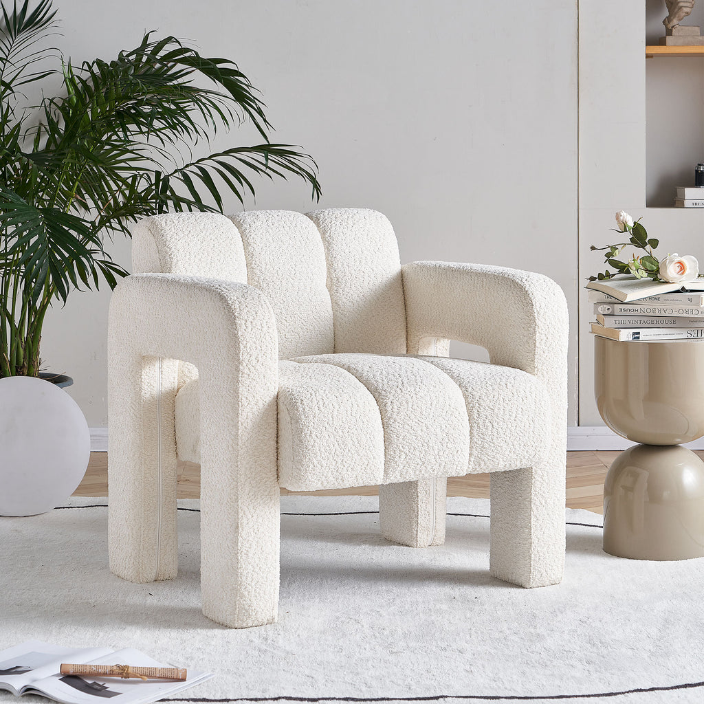 Stylish Boucle Upholstered Accent Chair with Solid Wood Frame and High-Density Foam in Beige - Grand Goldman Shop