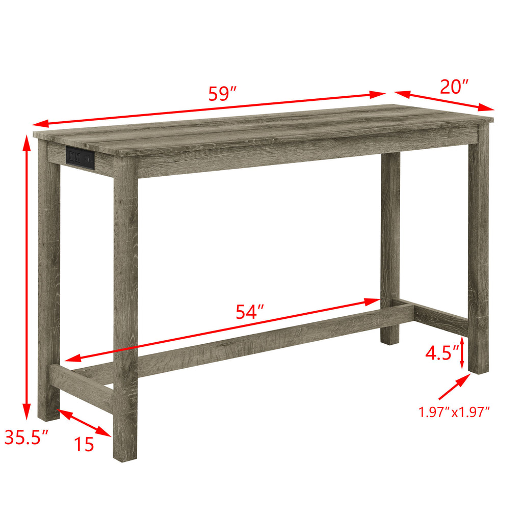 59 Inch Bar Table, Dining Table, Sofa Table with Power Outlet, 3 Upholstered Stools, 4 Piece Bar Table and Chair Set for Living Room, Dining Room, Kitchen - Grand Goldman Shop