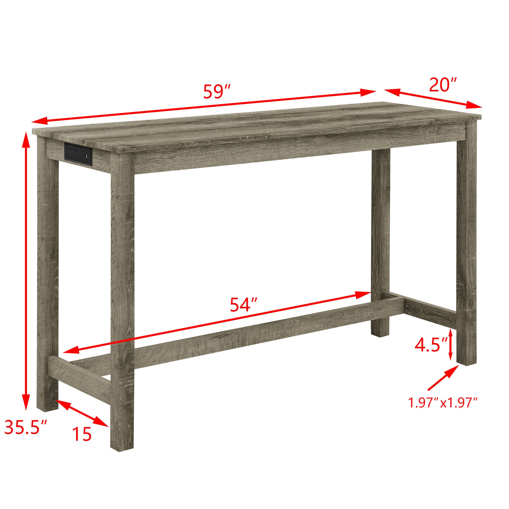 59 Inch Bar Table, Dining Table, Sofa Table with Power Outlet, 3 Upholstered Stools, 4 Piece Bar Table and Chair Set for Living Room, Dining Room, Kitchen - Grand Goldman Shop