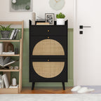 Allen Rattan 2-Door 1-Drawer Cabinet Shoe Rack for Entrance, Black Particle Board, Double Layer - Grand Goldman Shop