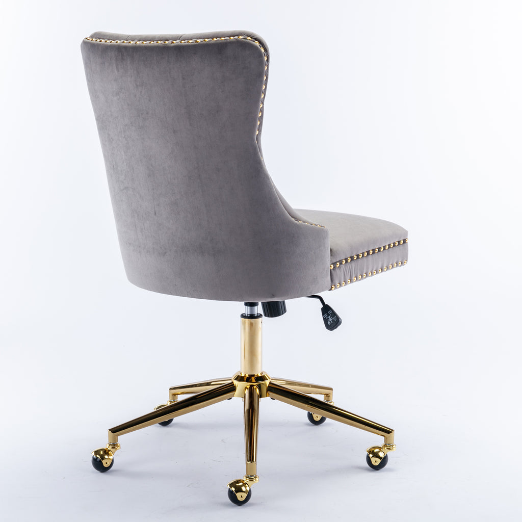 A&A Furniture Office Chair,Velvet Upholstered Tufted Button Home Office Chair with Golden Metal Base,Adjustable Desk Chair Sw