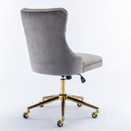 A&A Furniture Office Chair,Velvet Upholstered Tufted Button Home Office Chair with Golden Metal Base,Adjustable Desk Chair Sw