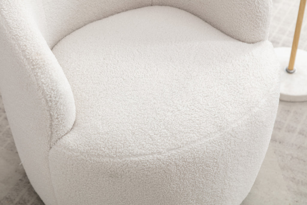 Teddy Fabric Swivel Accent Armchair Barrel Chair With Black Powder Coating Metal Ring,Ivory White - Grand Goldman Shop