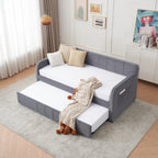 Twin Upholstered Daybed Frame with Trundle, Twin Size Sofa Bed for Bedroom Living Room Guest Room, Wood Slat Support,Grey - Grand Goldman Shop