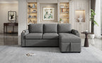 Modern L-shaped Convertible Sofa Bed with Storage, Cup Holders, USB Ports, Gray Chenille, 83.5' - Grand Goldman Shop