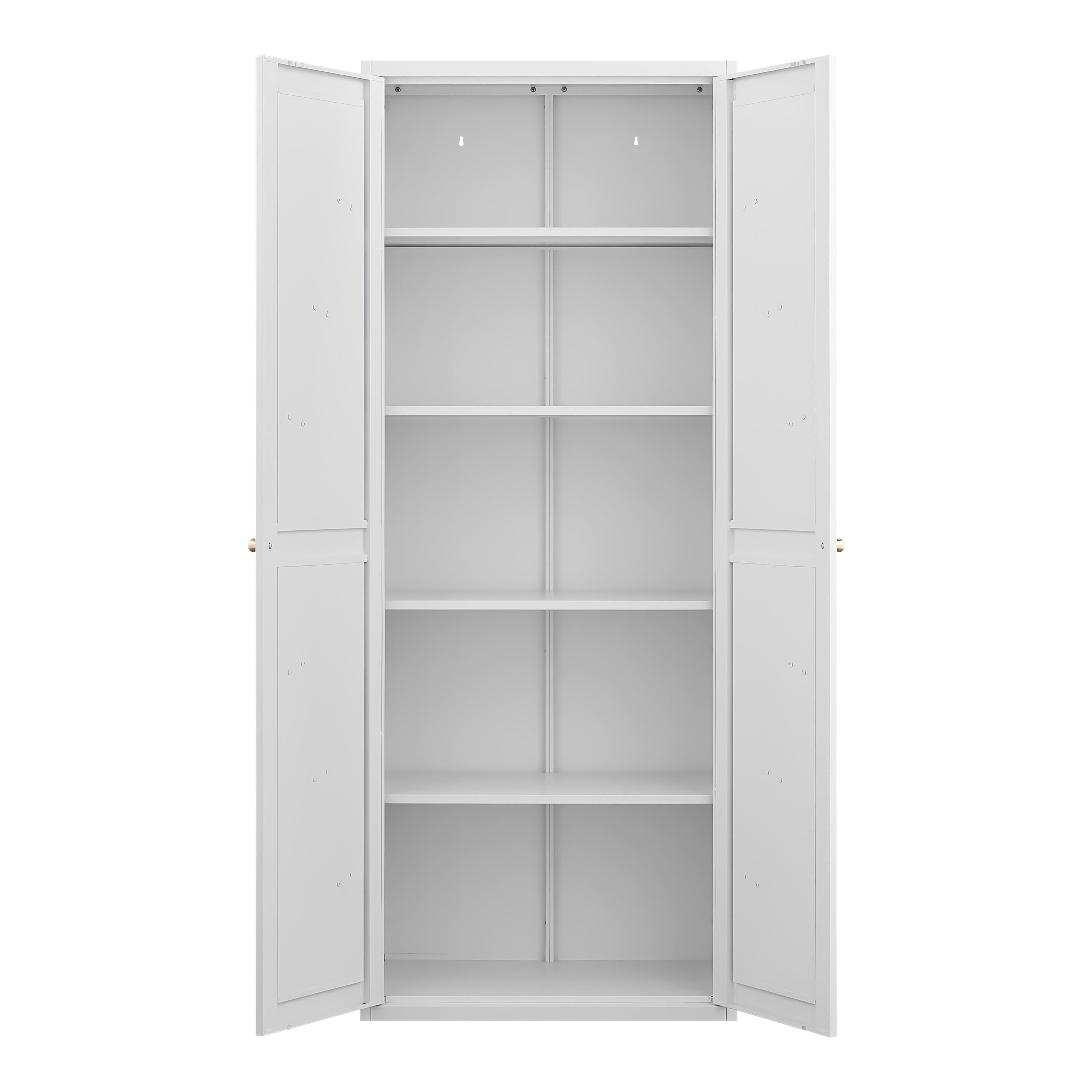 White Metal Adjustable 2-Door Storage Cabinet with Powder-Coated Steel, Tall Kitchen Pantry Cabinet with Adjustable Shelves f