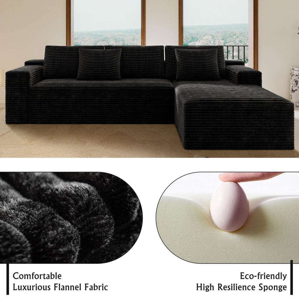 104.3*68.9'Modular sectional sofa seat,Upholstered compressed couch for living room,Bedroom,Apartment,No assembly required,2PC free combination,Plush corduroy fabric,BLACK - Grand Goldman Shop