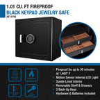 Black Jewelry Safe V2 with Fireproof Protection and Advanced Locking, Steel, 1.01 Cubic Ft | Premium Home Decor - Grand Goldm